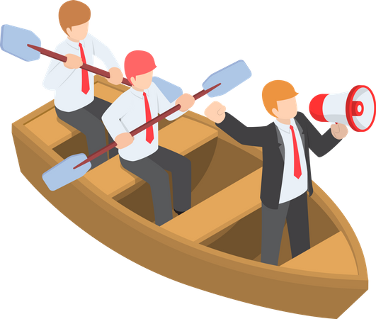 Businessman in rowing team to success  Illustration