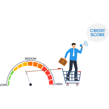 Businessman in shopping cart showing high spending and financial debt risk  Illustration