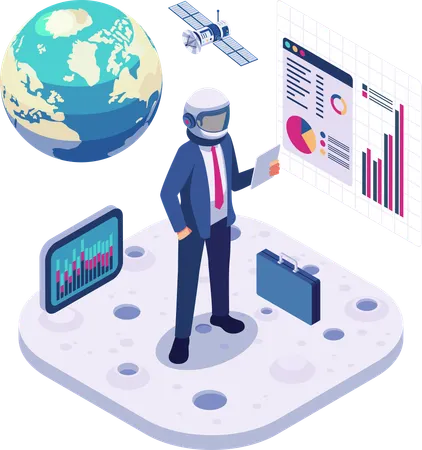 Businessman in Space Suit Analysing Investment Chart  Illustration