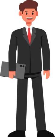 Businessman in Suit and Holding Tablet  Illustration