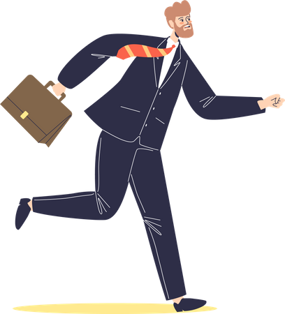 Businessman in suit run to work being late  Illustration