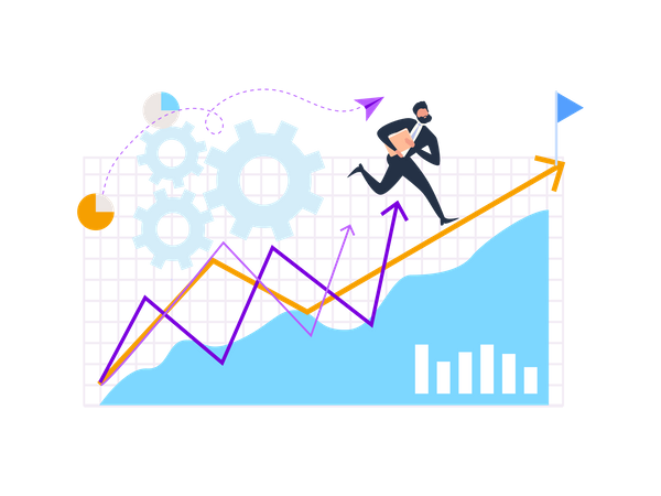 Businessman in Suit Running Forward to success direction  Illustration