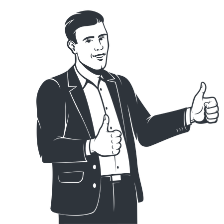 Businessman in suit showing both thumbs up  Illustration
