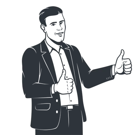 Businessman in suit showing both thumbs up Illustration