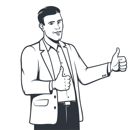 Businessman in suit showing both thumbs up  Illustration