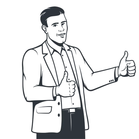 Businessman in suit showing both thumbs up  Illustration