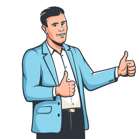 Businessman in suit showing both thumbs up  Illustration