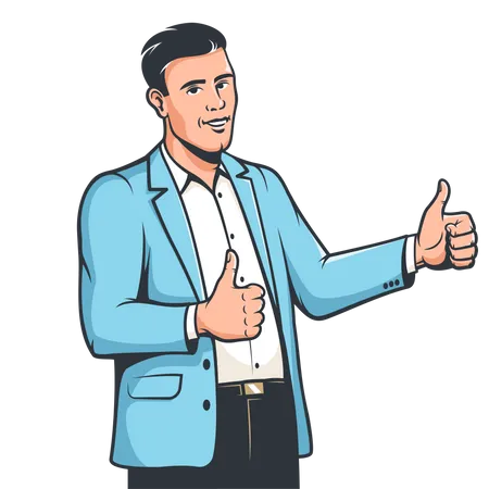 Businessman in suit showing both thumbs up  Illustration