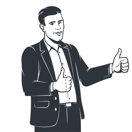 Businessman in suit showing both thumbs up  Illustration