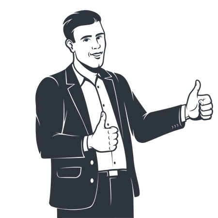 Businessman in suit showing both thumbs up  Illustration