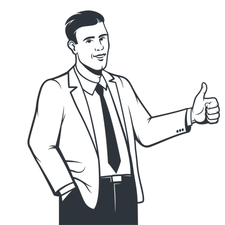 Businessman in suit showing thumbs up Illustration