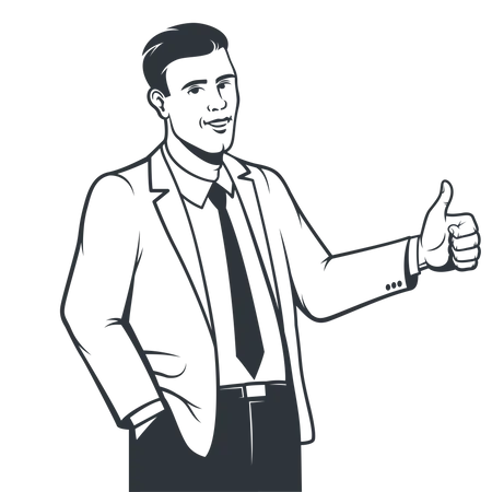 Businessman in suit showing thumbs up  Illustration