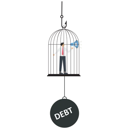 Businessman in the cage with a debt burden  Illustration