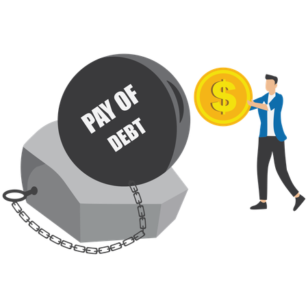 Businessman include gold coins in debt burden  Illustration