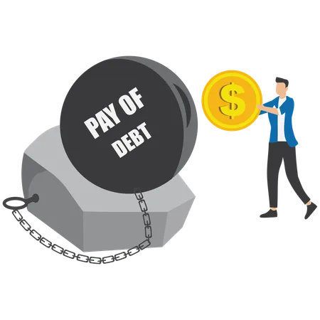 Businessman include gold coins in debt burden  Illustration