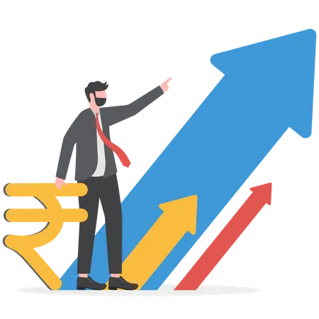Businessman indian currency increases  Illustration