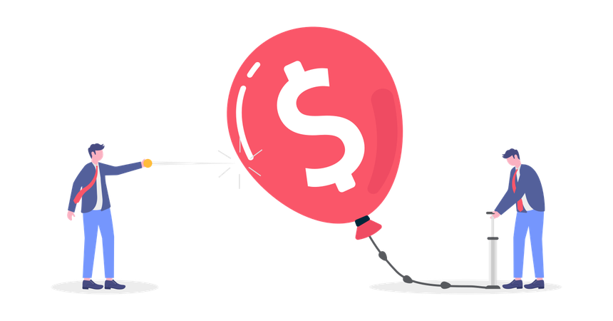 Businessman Inflating Dollar Balloon  Illustration
