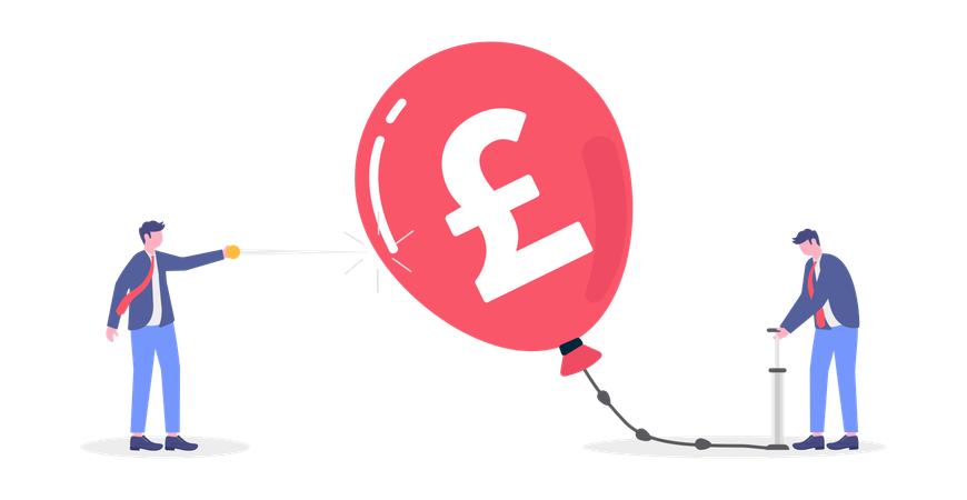 Businessman Inflating Finance Balloon  Illustration