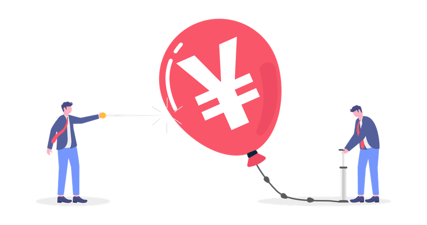 Businessman Inflating Financial Balloon  Illustration