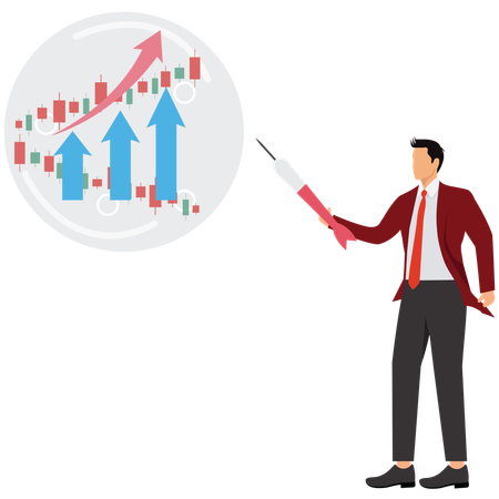 Businessman injecting dart arrow in Stock Market Overvaluation  Illustration