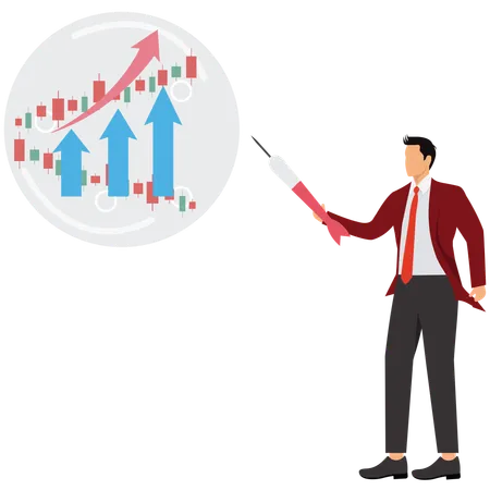 Businessman injecting dart arrow in Stock Market Overvaluation  Illustration