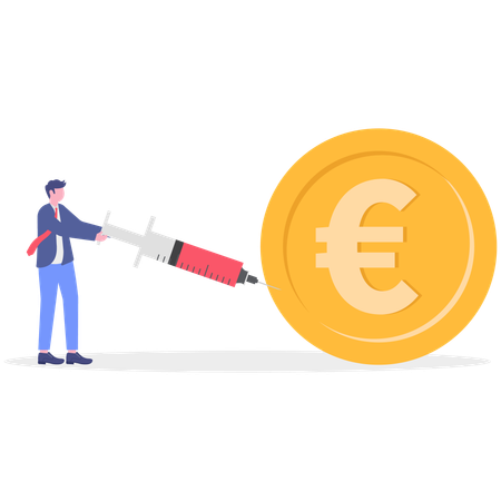 Businessman injecting euro coin  Illustration