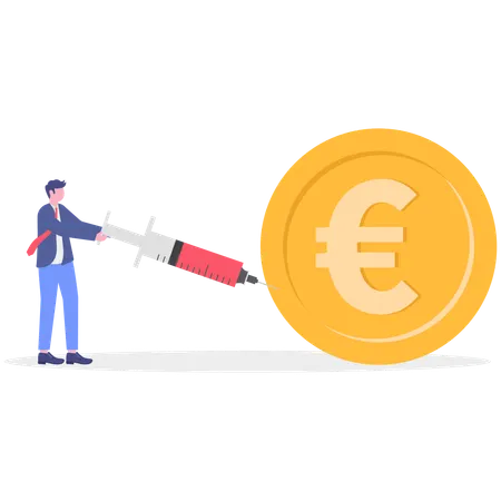 Businessman injecting euro coin  Illustration