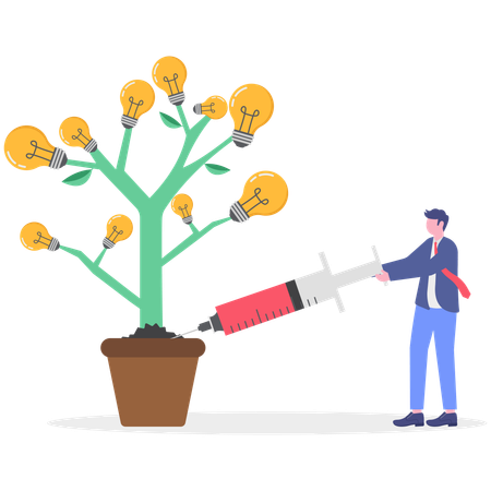 Businessman injects money plant  Illustration