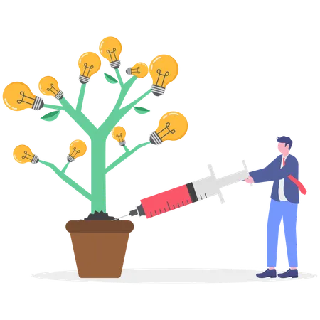 Businessman injects money plant  Illustration