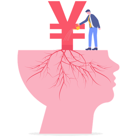 Businessman insert yen inside brain  Illustration