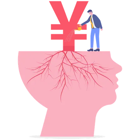 Businessman insert yen inside brain  Illustration