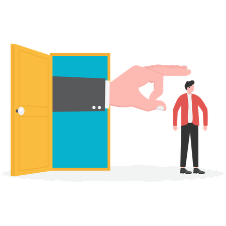 Businessman inside the door pushes businessman outside the door  Illustration