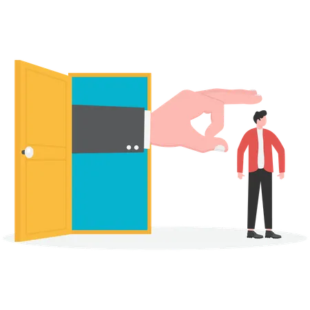 Businessman inside the door pushes businessman outside the door  Illustration