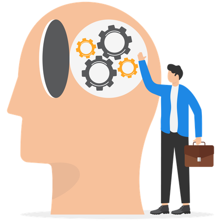Businessman installing gears in human head  Illustration