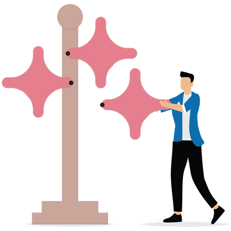 Businessman installing his own road sign  Illustration