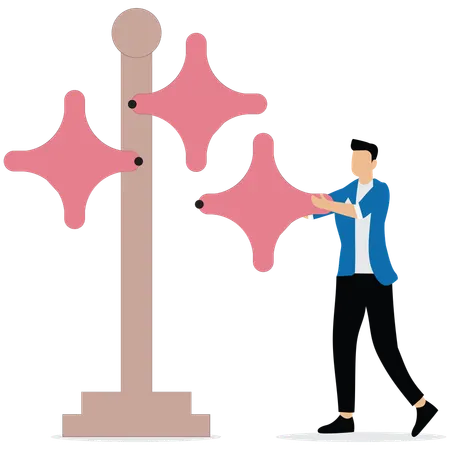 Businessman installing his own road sign  Illustration