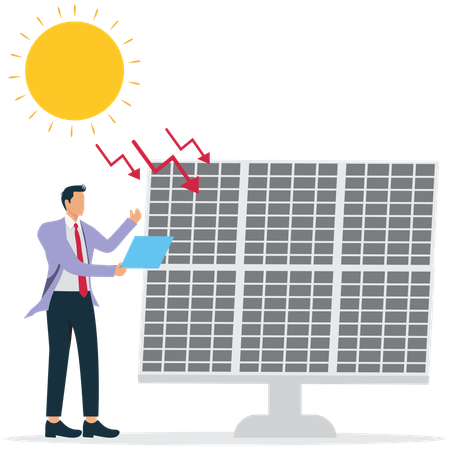 Businessman installs Solar Energy Panels  Illustration