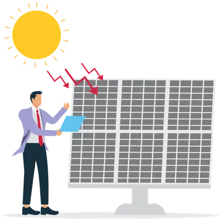 Businessman installs Solar Energy Panels  Illustration