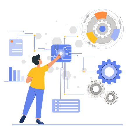 Businessman interacting analytics graph with team members  Illustration