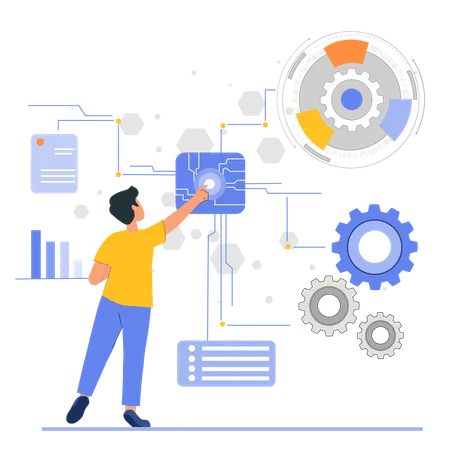 Businessman interacting analytics graph with team members  Illustration