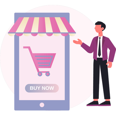 Businessman introducing online shopping  Illustration