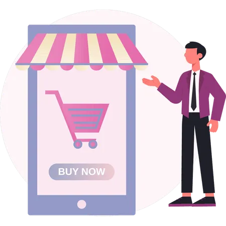 Businessman introducing online shopping  Illustration