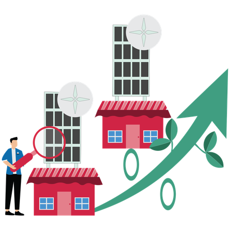 Businessman invest house with solar panels and growth Investment to alternative energy  Illustration
