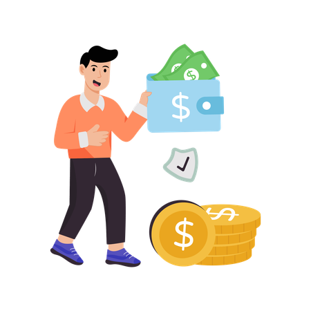 Businessman invest money in cash wallet  Illustration