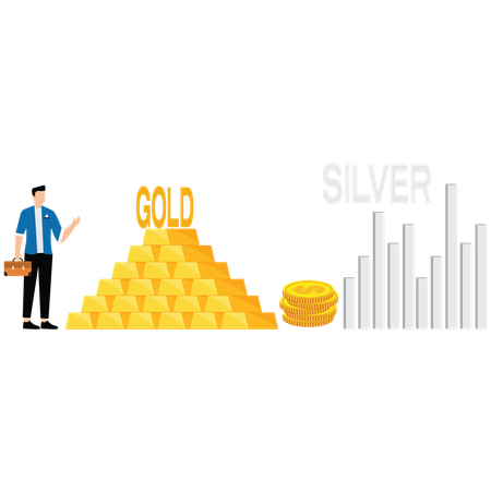 金と銀に投資するビジネスマン  イラスト