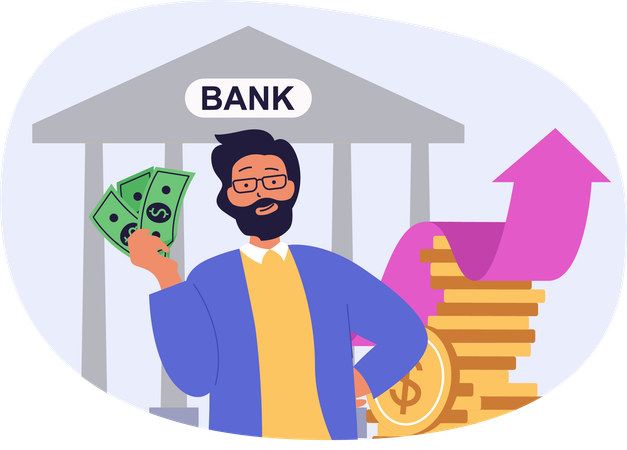 Businessman investing money in bank  Illustration