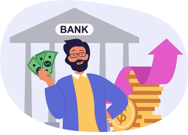 Businessman investing money in bank  Illustration