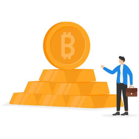 Bitcoin Coins On A Stack Of Gold Bars Bitcoin Is The Coin Of The Future Modern Vector Illustration In Flat Style Illustration