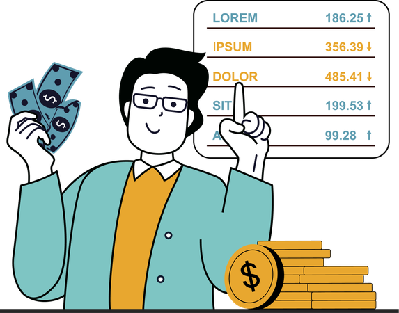 Businessman investing money in stock market  Illustration