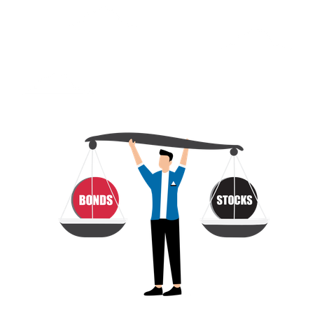 Businessman Investor Balance On Stocks And Bonds Seesaw  Illustration